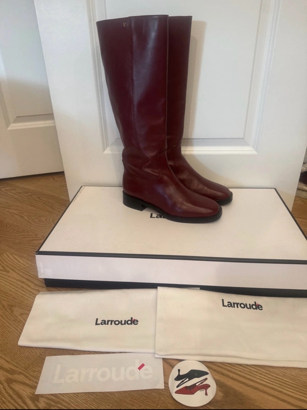 Larroude Women’s Anne Tall Leather Boots in Burgundy